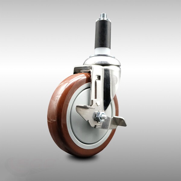 Service Caster 5 Inch 316SS Maroon Polyurethane Swivel 1-1/4 Inch Expanding Stem Caster Brake SCC-SS316EX20S514-PPUB-MRN-TLB-114 - main